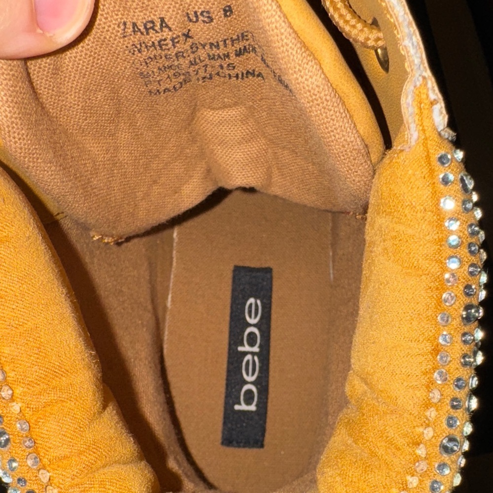 Bebe Mustard Lace-Up Boots with Glittering Cuff - Picture 4 of 16